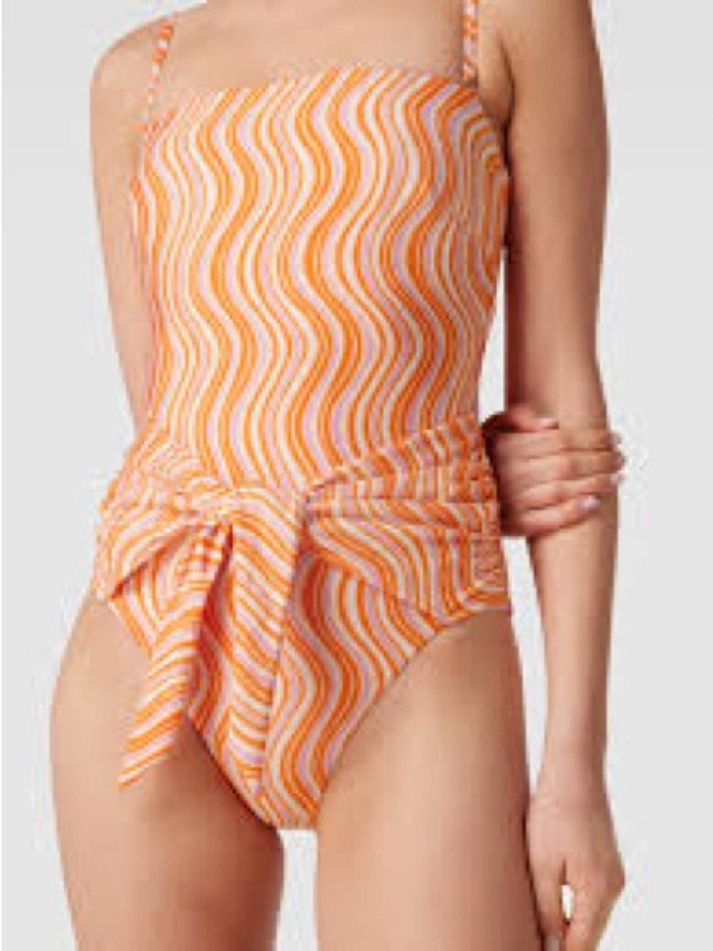 Seafolly Orange and White Wave-Print One-Piece Swimsuit with Front Tie
